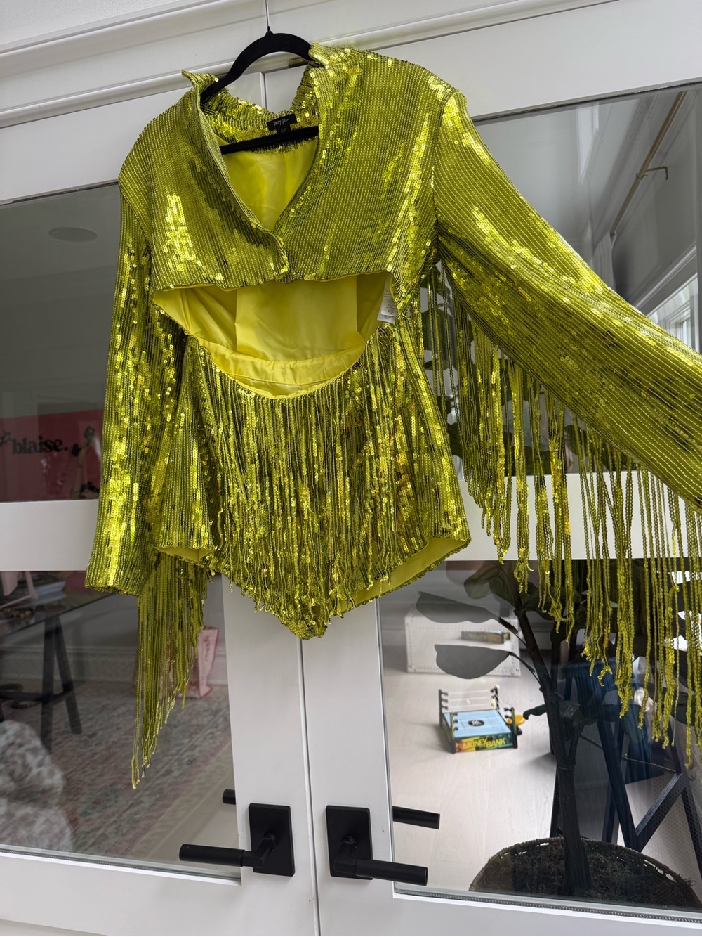 Nasty Gal Playsuit Lime Sequined Fringe